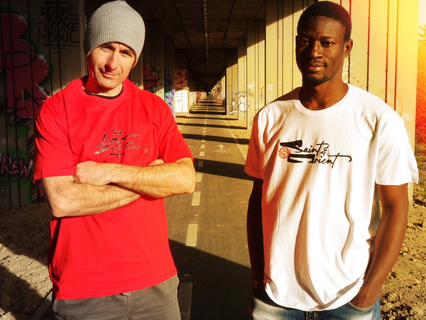 Loose calligraphy graphic on white Saint&Orient tee
