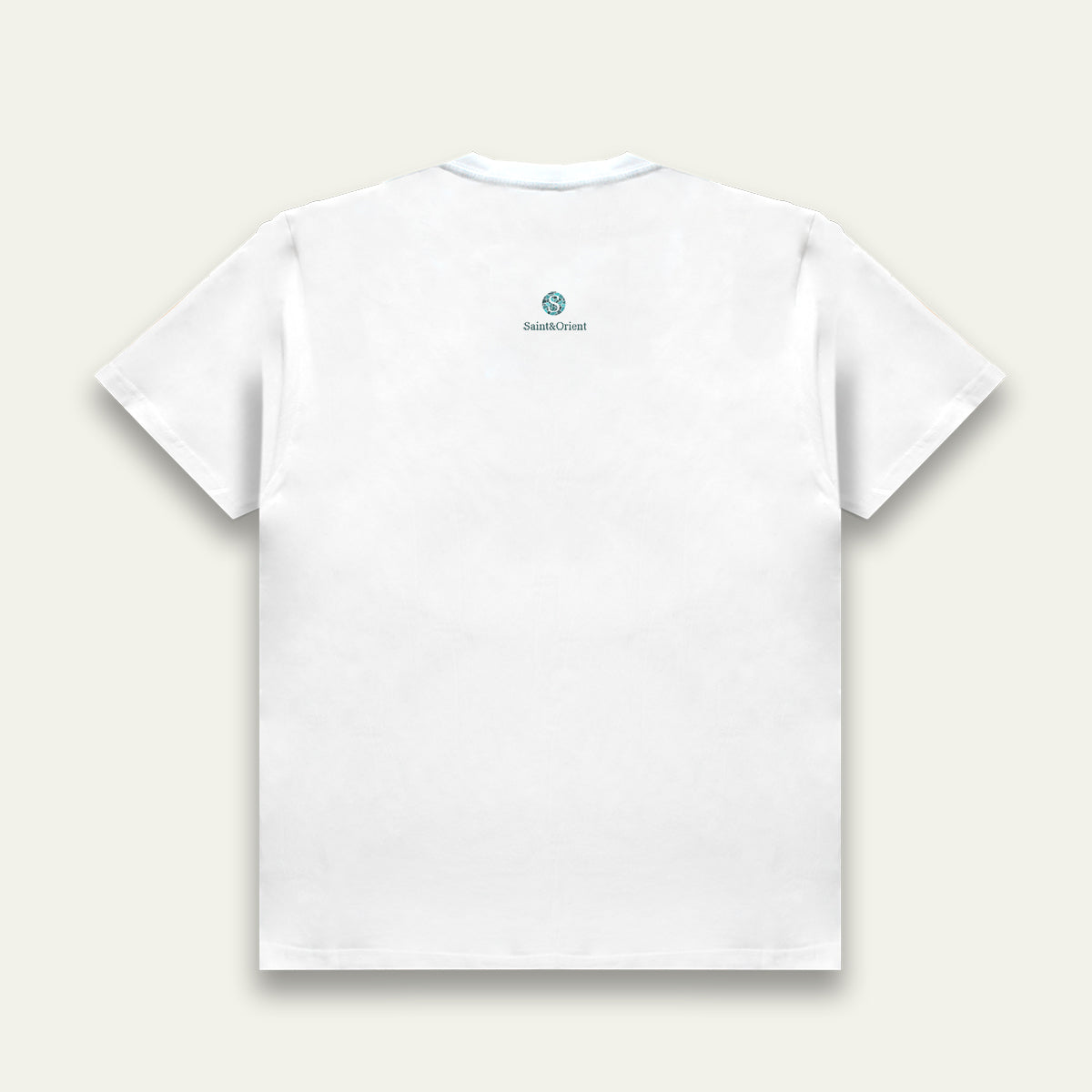 Loose calligraphy graphic on white Saint&Orient tee
