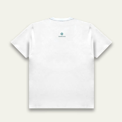 Loose calligraphy graphic on white Saint&Orient tee