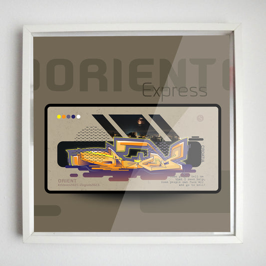 Orange Orient digital graffiti with photo background
