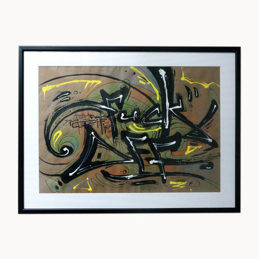 Graffiti-inspired calligraphy ink artwork on brown paper by Saint&Orient